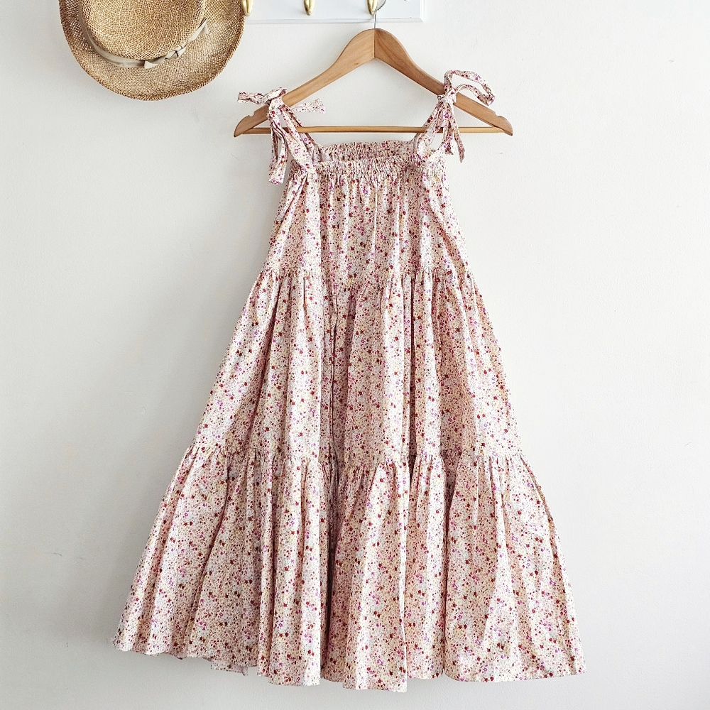 Batsheva Amy Pink Floral Prairie Dress Size 4 NWT Tiered Cotton Cottagecore Tie